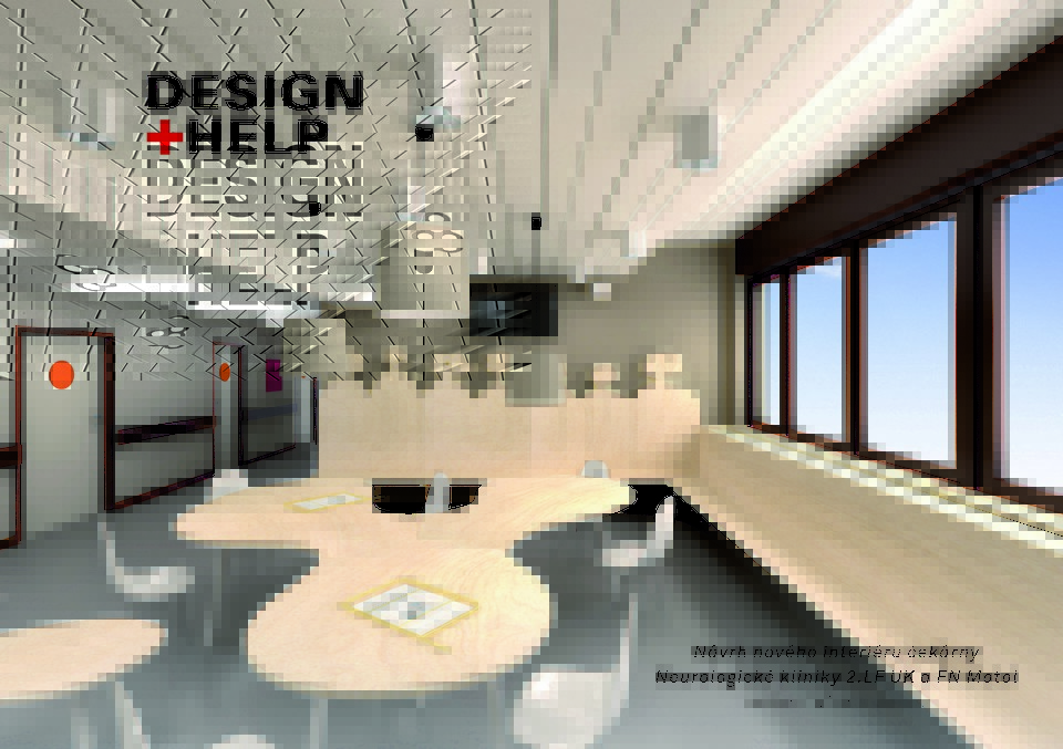 Vizualizace návrhu interiéru čekárny v nemocnici Motol